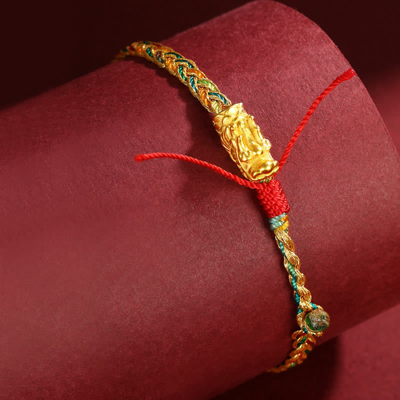 Nimara Ritual Year of the Dragon Handmade Colorful Dragon Carved Success Braided Bracelet