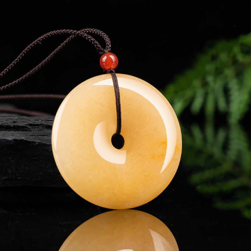 Nimara Ritual Round Golden Silk Jade Peace Buckle Wealth Pendant Necklace