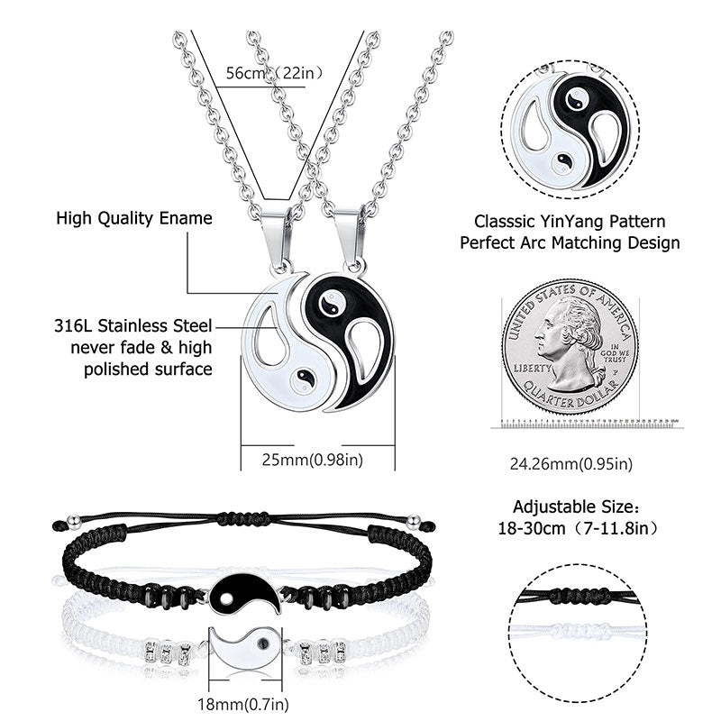 Everlasting Friendship Love Couple Yin Yang Necklace Bracelets Set