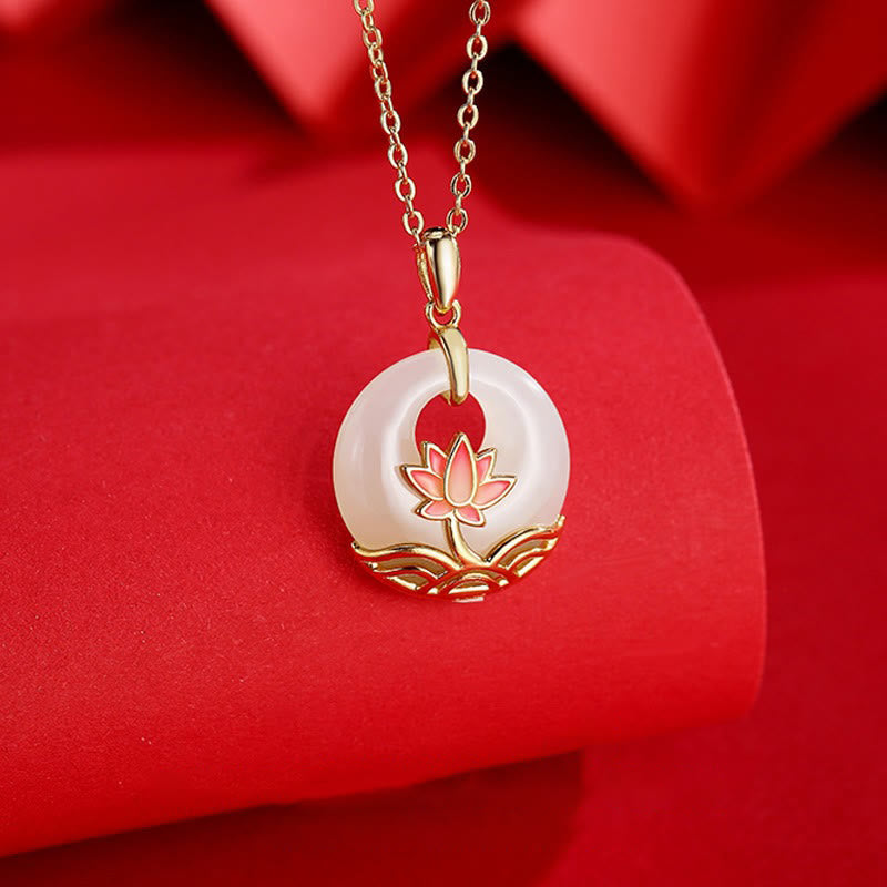 Nimara Ritual 925 Sterling Silver Hetian White Jade Lotus Flower Blessing Necklace Pendant
