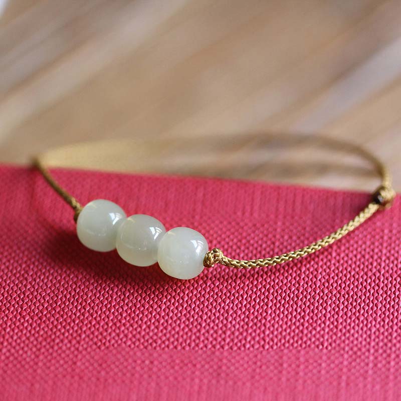 Nimara Ritual Three Beads Jade Luck String Weave Bracelet