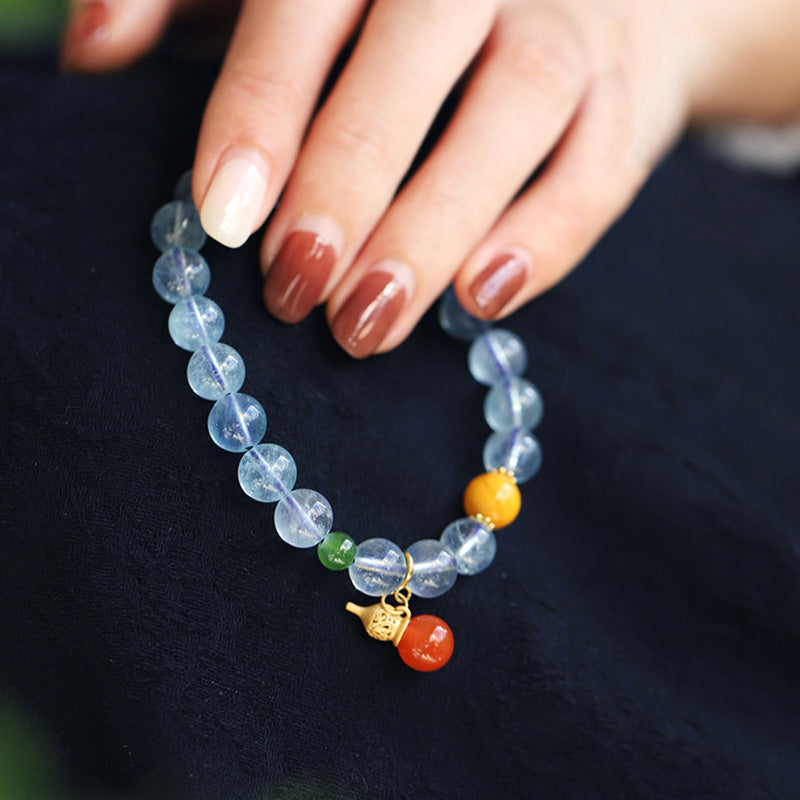 Nimara Ritual Aquamarine Red Agate Peace Gourd Charm Bracelet