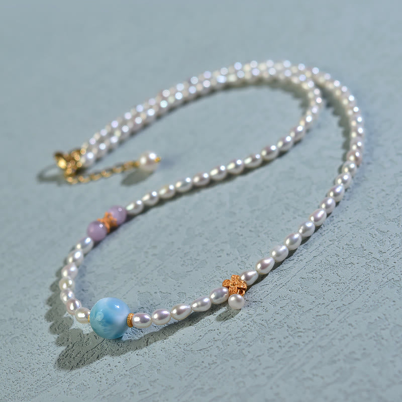 Nimara Ritual 925 Sterling Silver Natural Pearl Larimar Sincerity Necklace Pendant