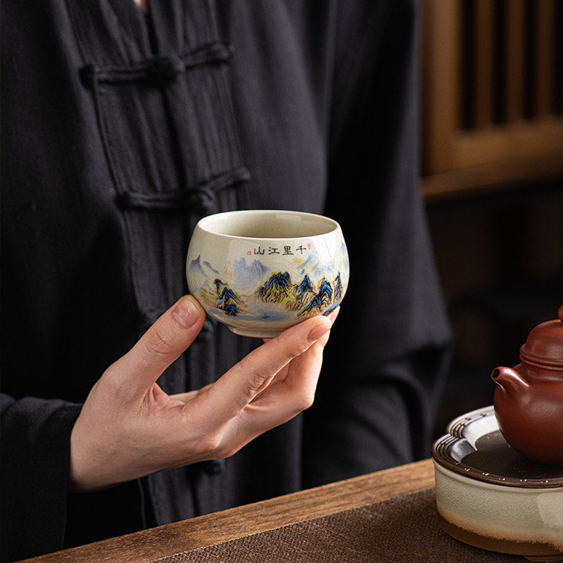 Nimara Ritual A Panorama of Rivers and Mountains Ceramic Teacup Kung Fu Tea Cup 150ml