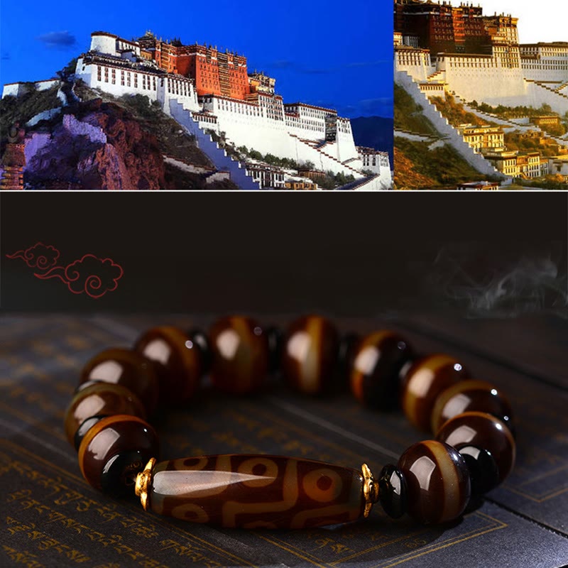 Nimara Ritual Tibetan Natural Nine-Eye Dzi Bead Agate Wealth Blessings Bracelet
