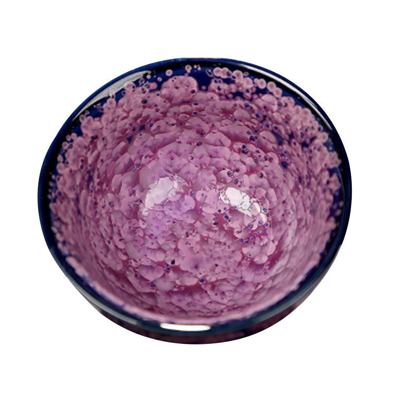 Nimara Ritual Colorful Iris Flowers Chinese Jianzhan Kiln Change Porcelain Teacup Tenmoku Kung Fu Tea Cup