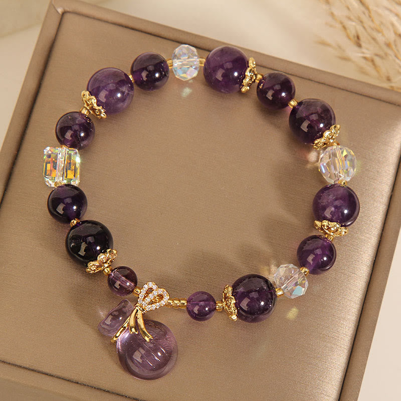 Nimara Ritual Natural Amethyst Crystal Money Bag Charm Positive Bracelet