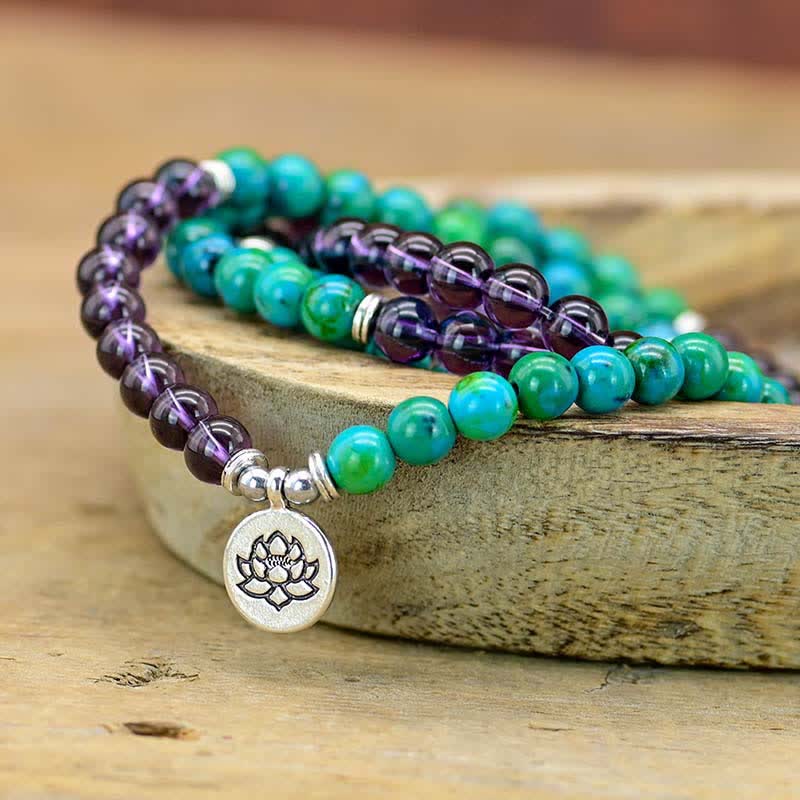 Nimara Ritual Amethyst Green Aventurine Spiritual Lotus Charm Bracelet