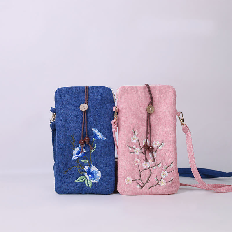 Nimara Ritual Small Embroidered Flowers Crossbody Bag Shoulder Bag Cellphone Bag 11*20cm