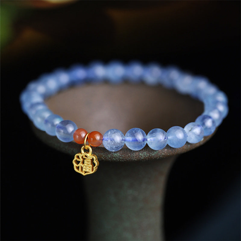 Nimara Ritual Natural Aquamarine Red Agate Healing Charm Bracelet