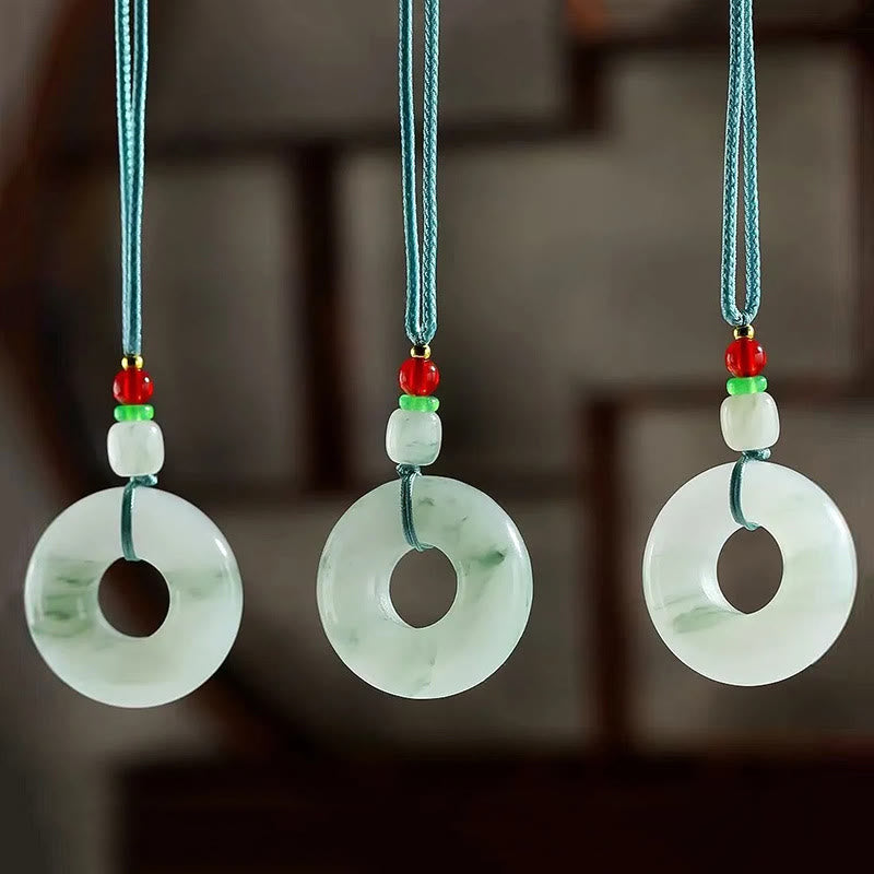 Nimara Ritual Natural Jade Peace Buckle Prosperity Necklace Pendant