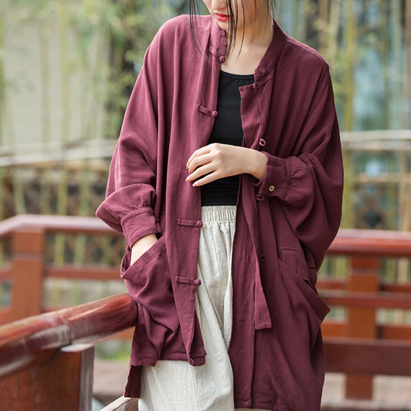 Nimara Ritual Frog-Button Long Sleeve Zen Meditation Open Front Jacket With Pockets