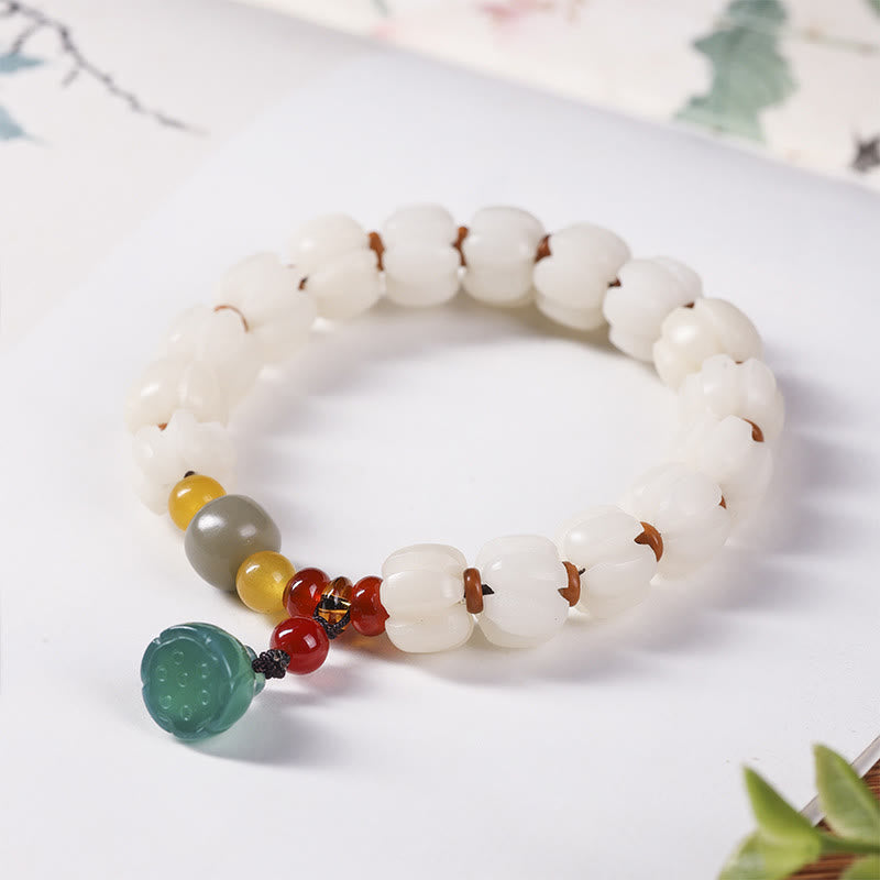 Nimara Ritual Natural Bodhi Seed Red Agate Bodhi Calm Harmony Engraved Pumpkin Bead Lotus Bracelet