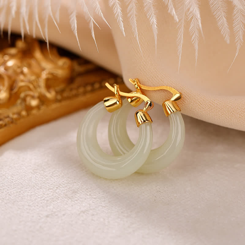 Nimara Ritual Round Jade Cyan Jade Prosperity Luck Drop Earrings