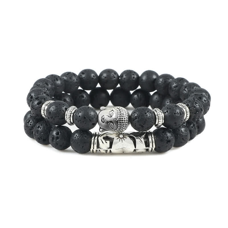 Nimara Ritual 2Pcs Natural Crystal Agate Buddha Protection Bracelet