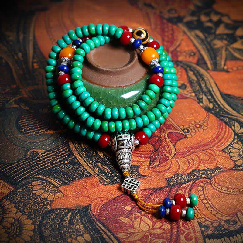 Nimara Ritual 108 Mala Beads Tibetan Turquoise Dzi Bead Protection Bracelet