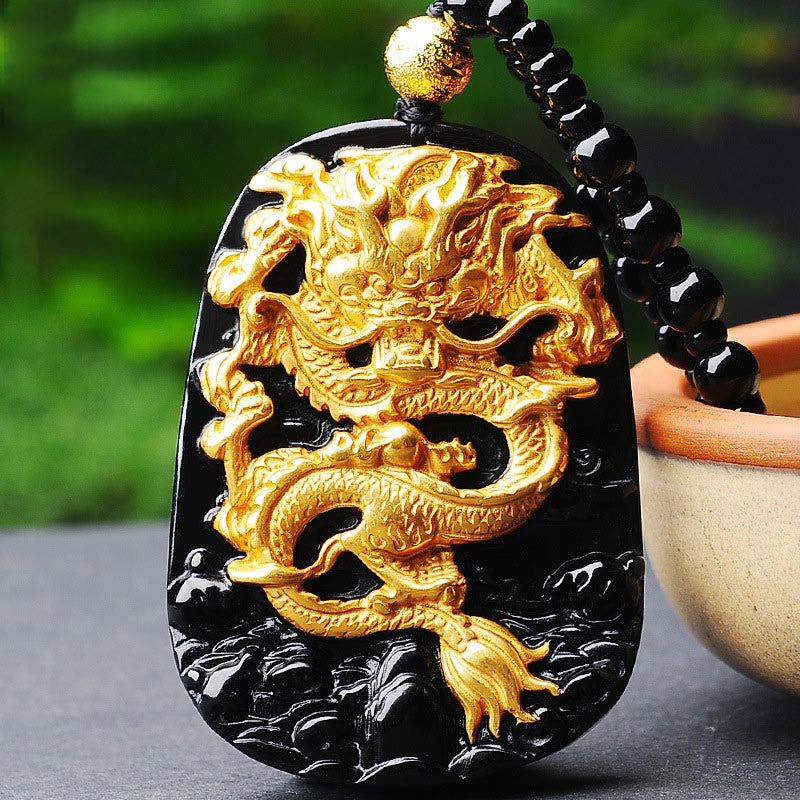 Nimara Ritual 18k Gold-plated Dragon Obsidian Lucky Pendant Necklace