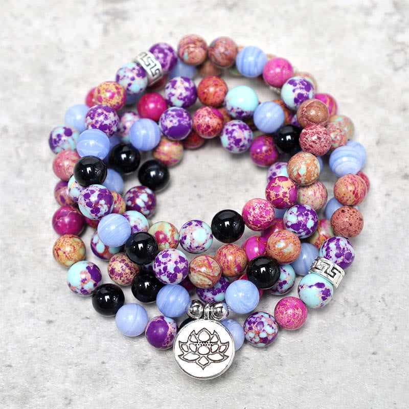 Nimara Ritual Natural Purple Miano Real Stone Lotus Mala