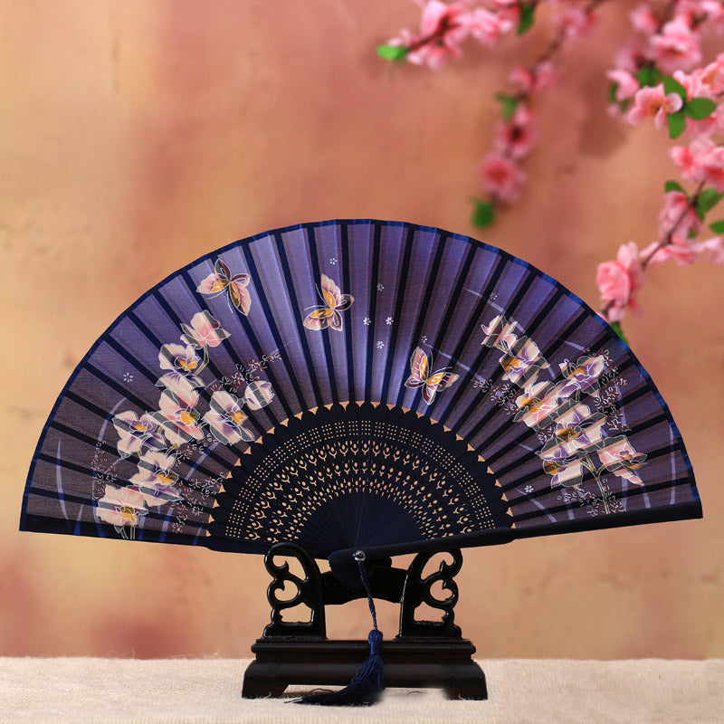 Nimara Ritual Cherry Blossom Lily Butterfly Bamboo Handheld Bamboo Folding Fan 21cm