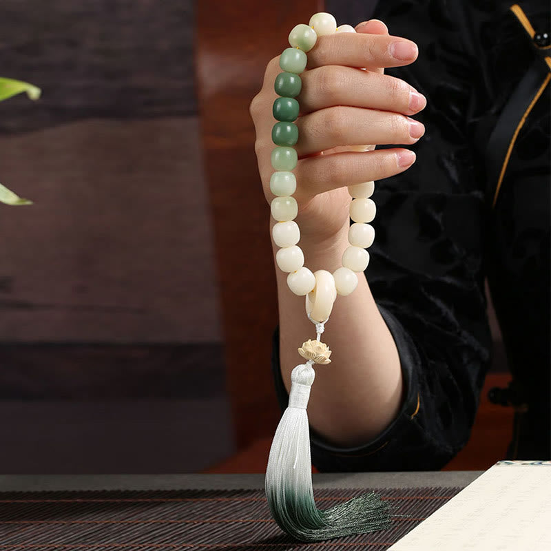 Nimara Ritual Natural Gradient Bodhi Seed Fortune Money Bag Lotus Wisdom Tassel Wrist Mala