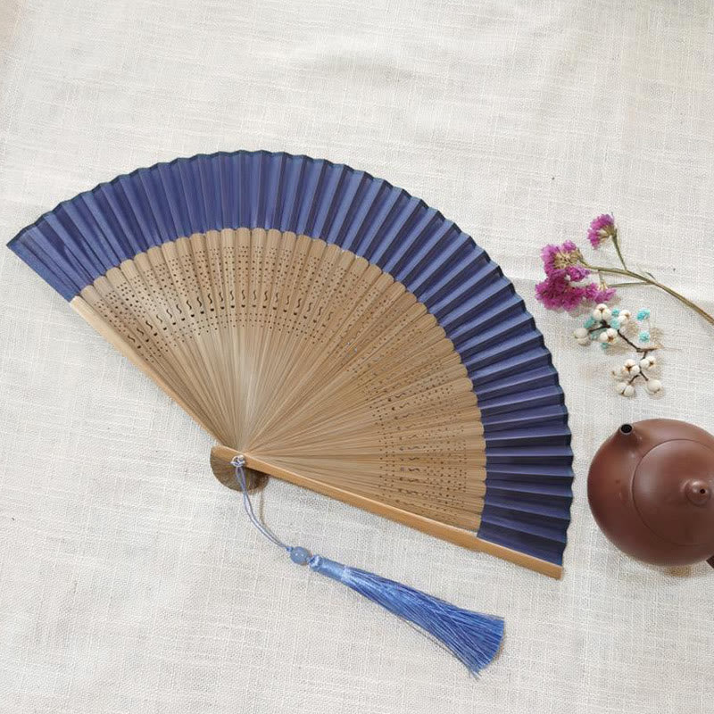 Nimara Ritual Simple Hollow Engraved Handheld Bamboo Folding Fan