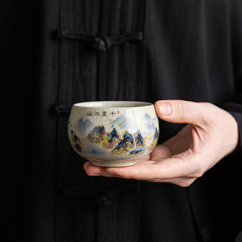 Nimara Ritual A Panorama of Rivers and Mountains Ceramic Teacup Kung Fu Tea Cup 150ml