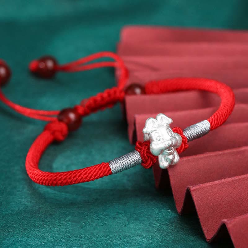 Nimara Ritual 999 Sterling Silver Chinese Zodiac Luck Strength Red String Bracelet