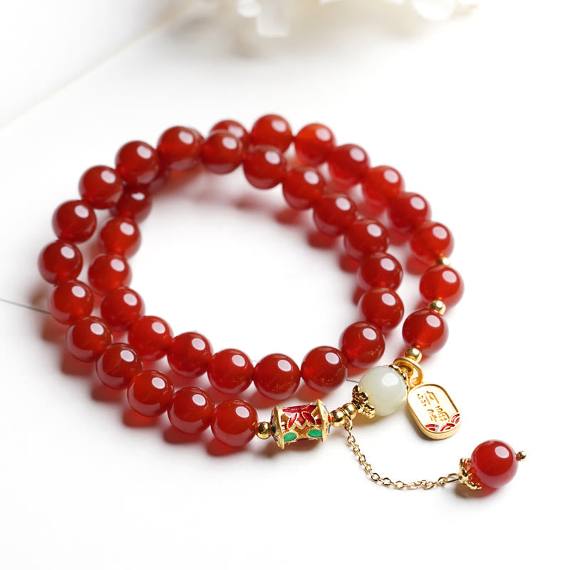 Nimara Ritual Natural Red Agate Hetian Jade Fu Character Confidence Charm Bracelet