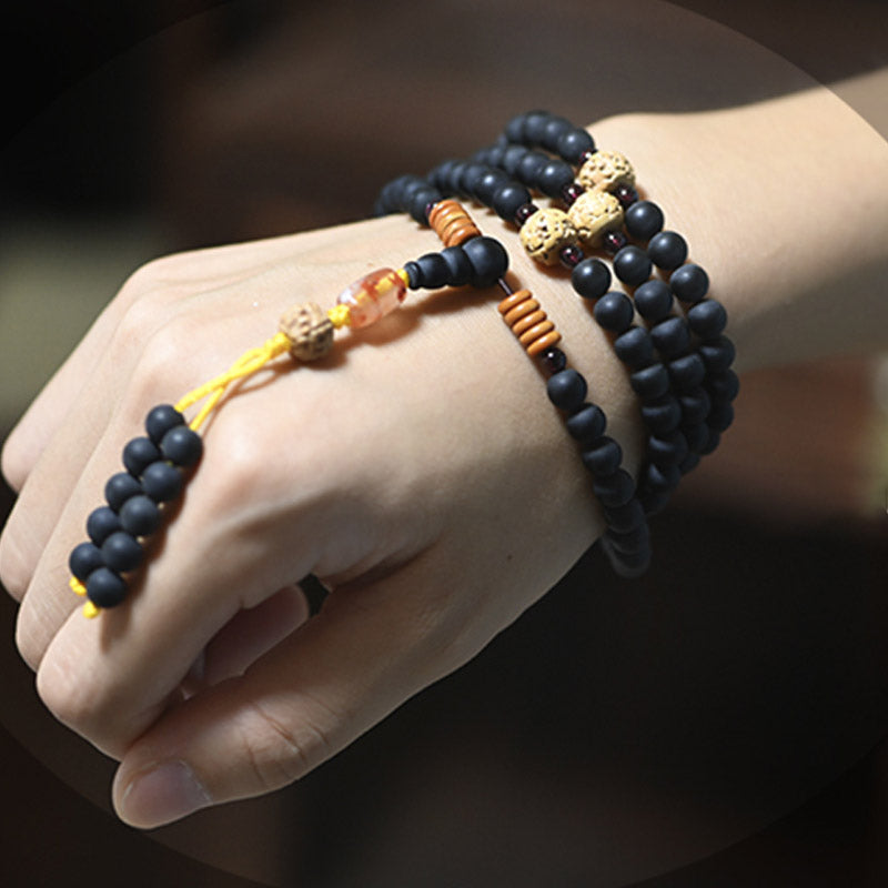 Nimara Ritual Tibetan Mala Cypress Bodhi Seed Red Agate Healing Bracelet