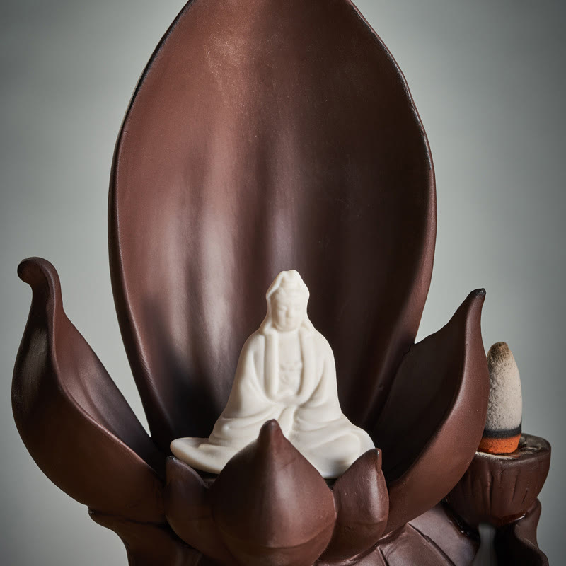 Nimara Ritual Lotus Buddha Avalokitesvara Enlightenment Purple Clay Incense Burner Decoration