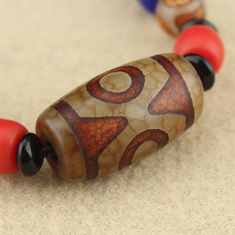 Nimara Ritual Tibetan Nine-Eye Dzi Bead Three-eyed Dzi Bead Protection String Necklaces Pendant