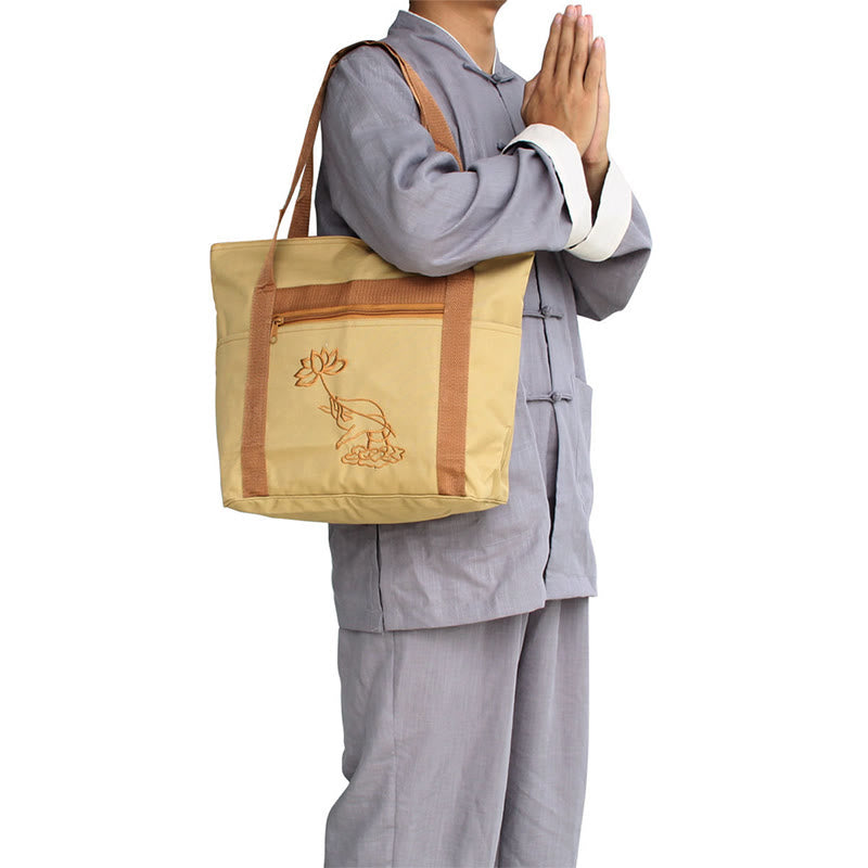 Nimara Ritual Spiritual Mind Practice Lotus Embroidery Pattern Canvas Shoulder Bag Tote Bag