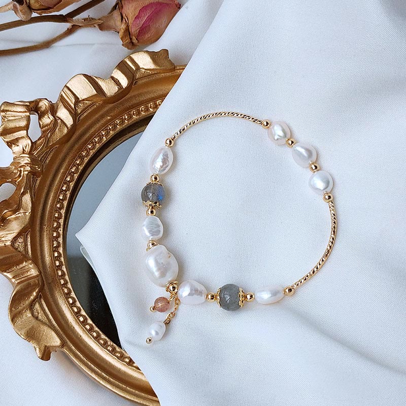 Nimara Ritual Pearl Moonstone Strawberry Quartz Bead Optimism Bracelet