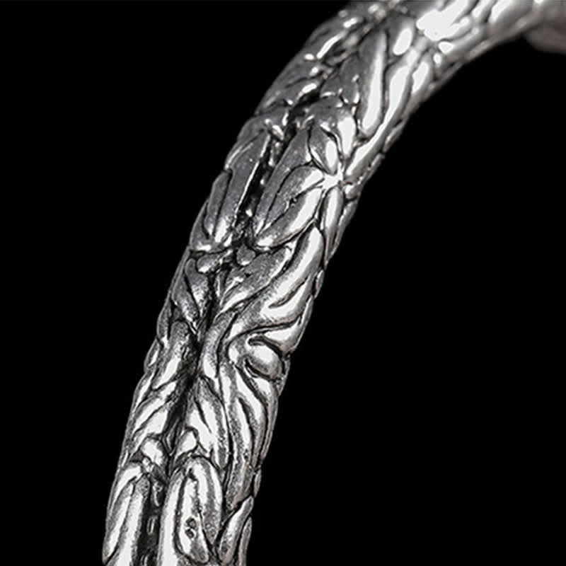 Nimara Ritual Flower Dragon Pattern Engraved Balance Cuff Bracelet Bangle