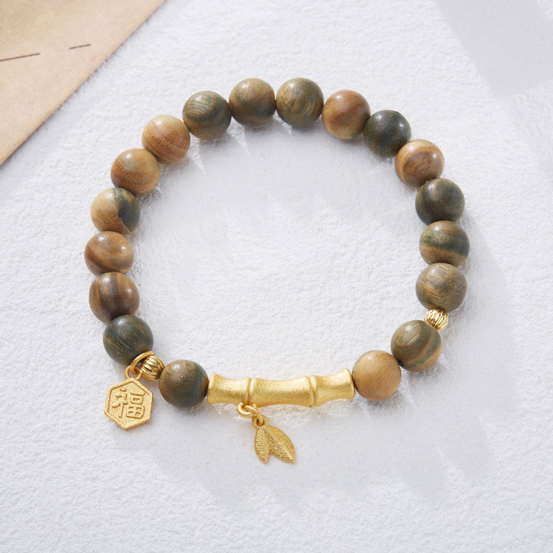 Nimara Ritual Green Sandalwood Fu Character Bamboo Soothing Bracelet
