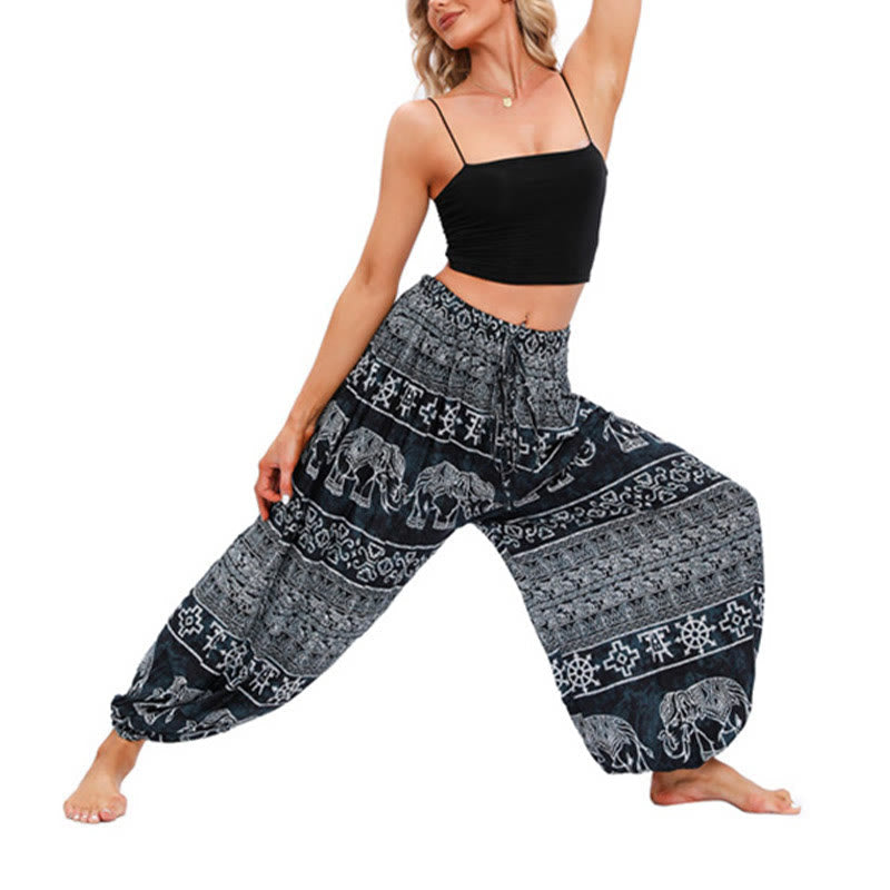 Nimara Ritual Elephant Geometry Pattern Casual Loose Harem Trousers Women's Yoga Pants