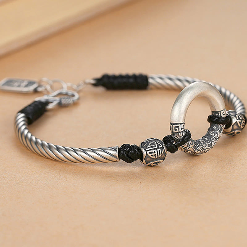 Nimara Ritual 999 Sterling Silver Fu Character Peace Buckle Copper Coin Auspicious Clouds Fortune Bracelet