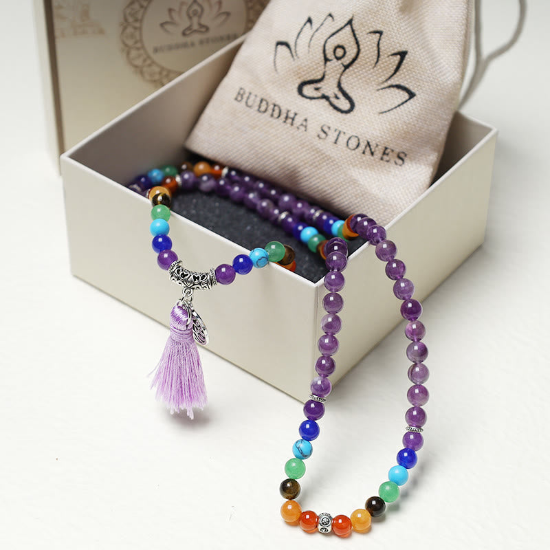 Nimara Ritual Healing Crystal Mala Prayer Beads 108 Meditation Healing Multilayer Bracelet Necklace