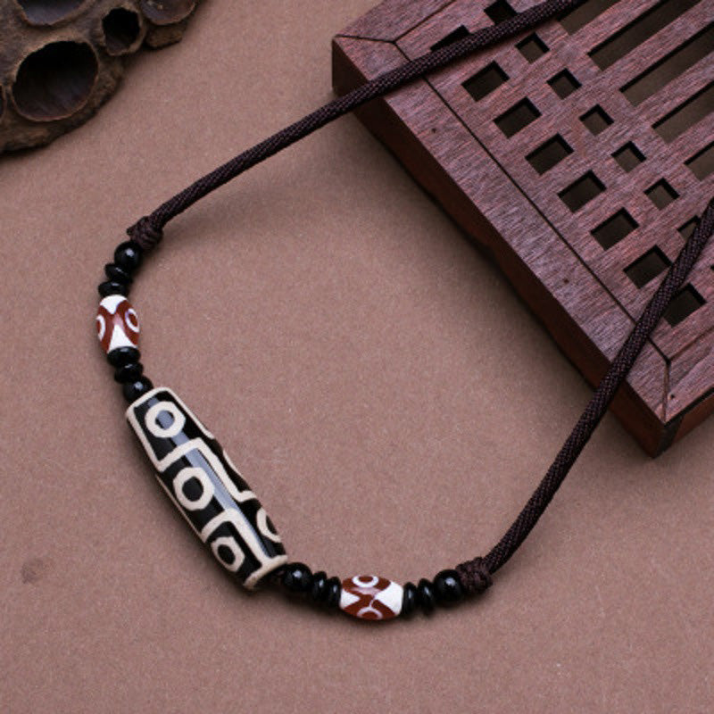 Nimara Ritual Tibetan Nine-Eye Dzi Bead Protection String Necklace
