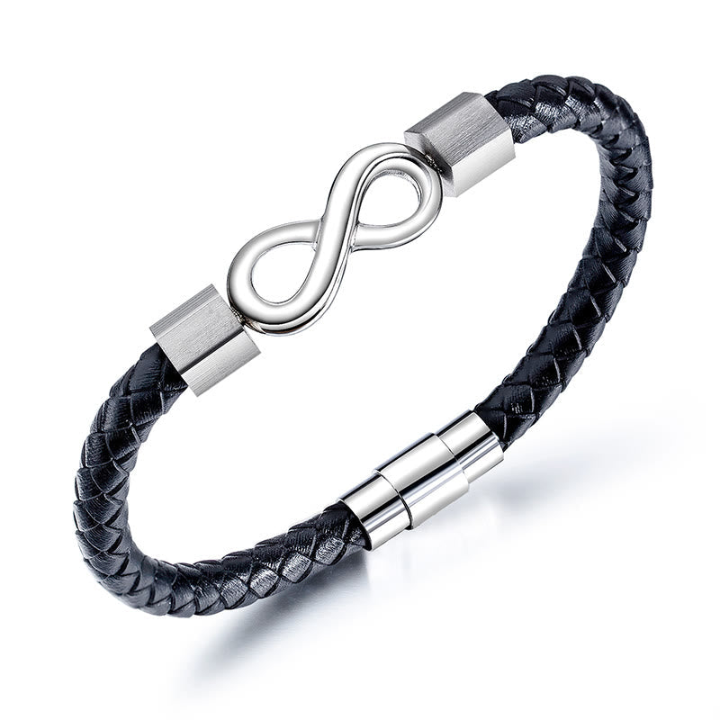 Nimara Ritual Endless Knot Titanium Steel Infinity Leather Weave Balance Bracelet