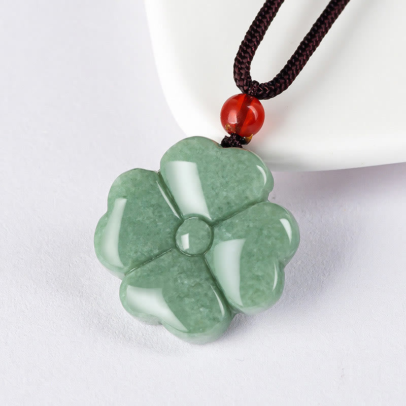 Nimara Ritual Natural Lucky Four Leaf Clover Jade Prosperity Necklace Pendant
