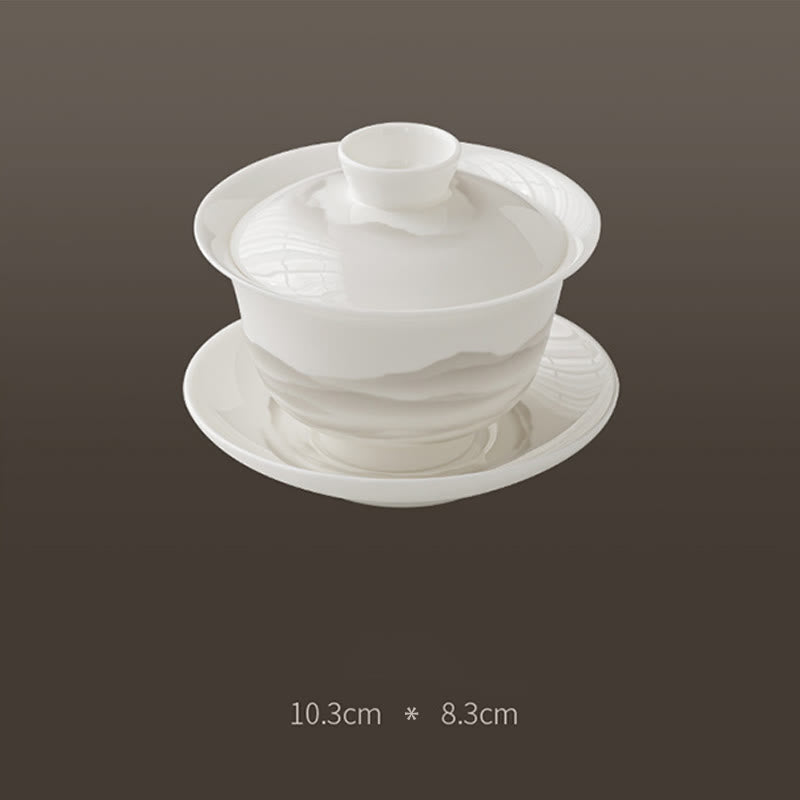 Nimara Ritual Vintage Ink Painting Mountain White Porcelain Ceramic Gaiwan Sancai Teacup Kung Fu Tea Cup And Saucer With Lid Tea Utensil Teapot