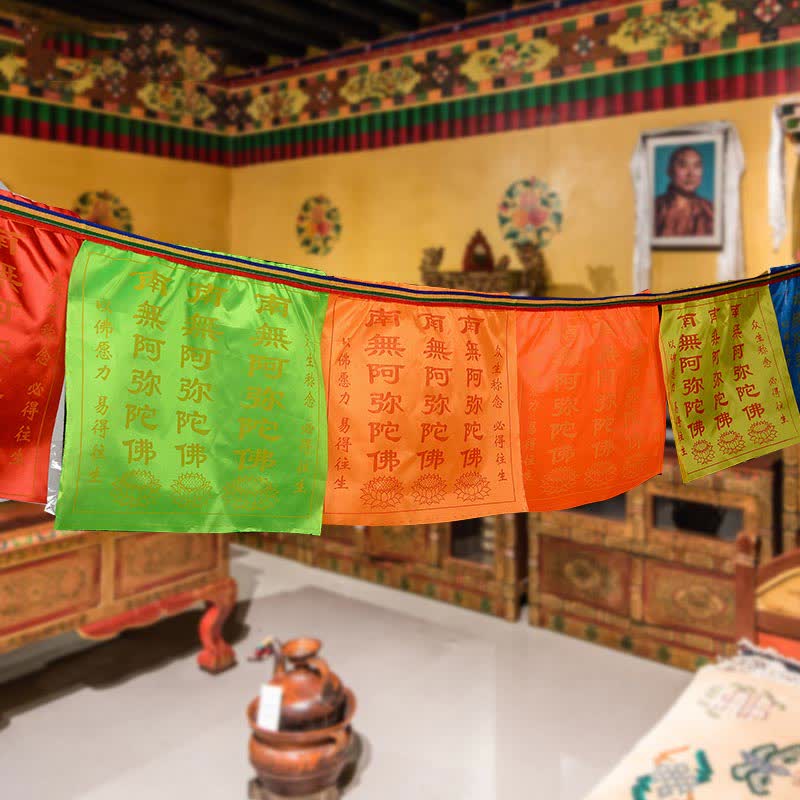 Nimara Ritual Tibetan 7 Colors Windhorse Letter Auspicious Lotus Outdoor 21 Pcs Prayer Flag