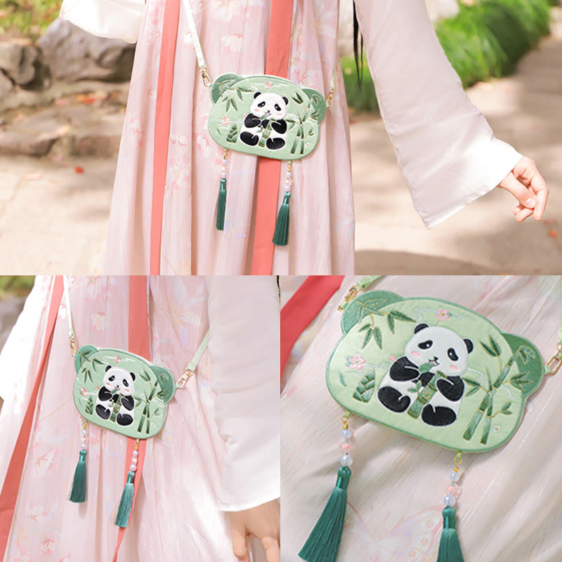 Nimara Ritual Embroidery Lucky Panda Cat Shiba Inu Deer Rabbit Fox Flower Cute Animal Hanfu Bag Crossbody Bag Shoulder Bag