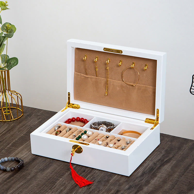 Nimara Ritual Vintage Wooden Jewelry Box Two-Layer Solid Wood Jewelry Storage Box