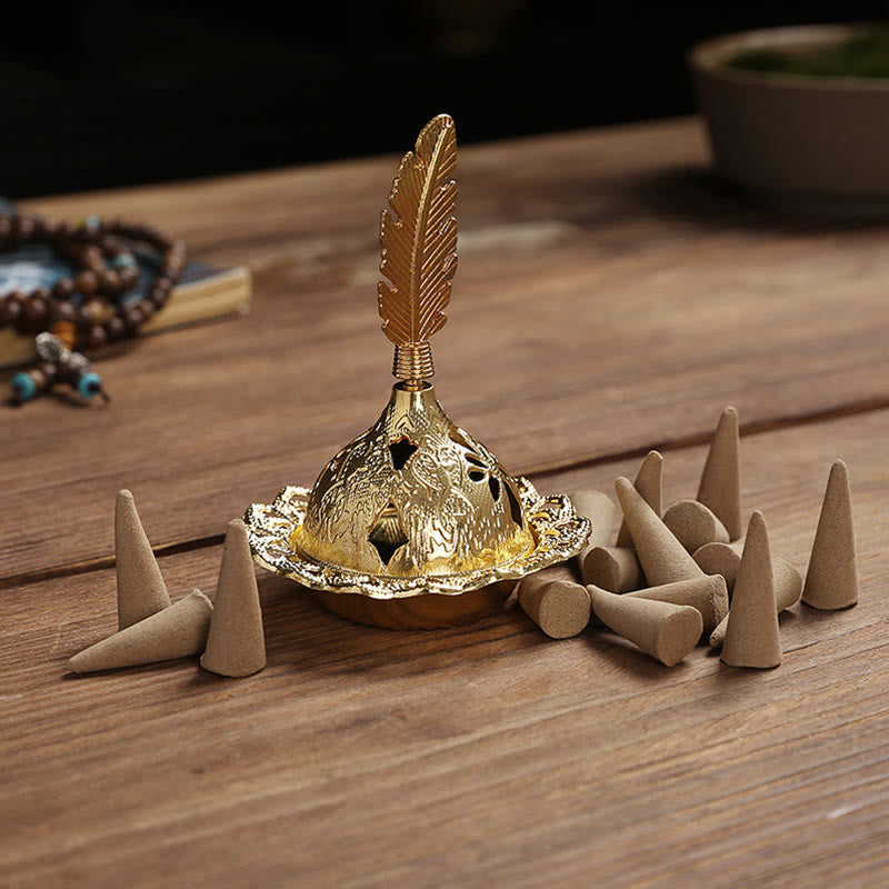 Nimara Ritual Gold Gourd Star Feather Spiritual Meditation Mini Alloy Metal Incense Burner
