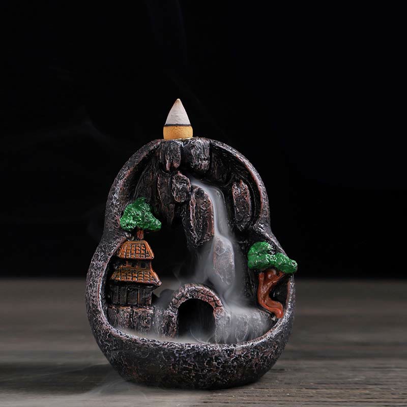 Nimara Ritual Mountain Bridges Pattern Meditation Resin Backflow Incense Burner