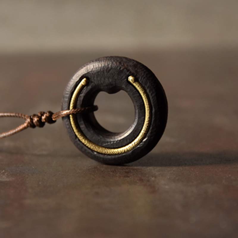 Nimara Ritual Zen Circle Ebony Wood Peace Calm Necklace Pendant