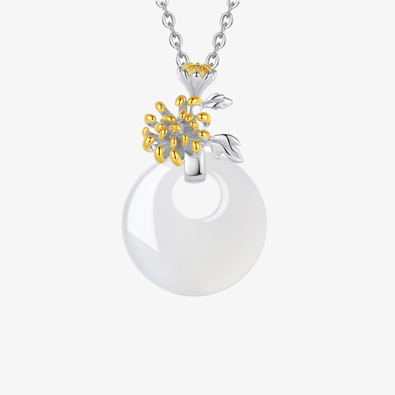 Nimara Ritual 925 Sterling Silver Round Chalcedony Twelve Months Flower Harmony Necklace Pendant