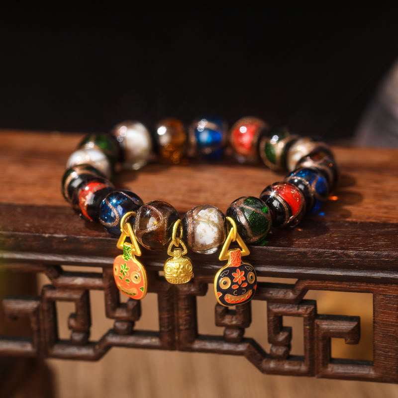 Nimara Ritual Five Elements Gold Swallowing Beast Family Charm Liuli Glass Bead Luck Bracelet